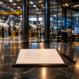 Signed agreement on table